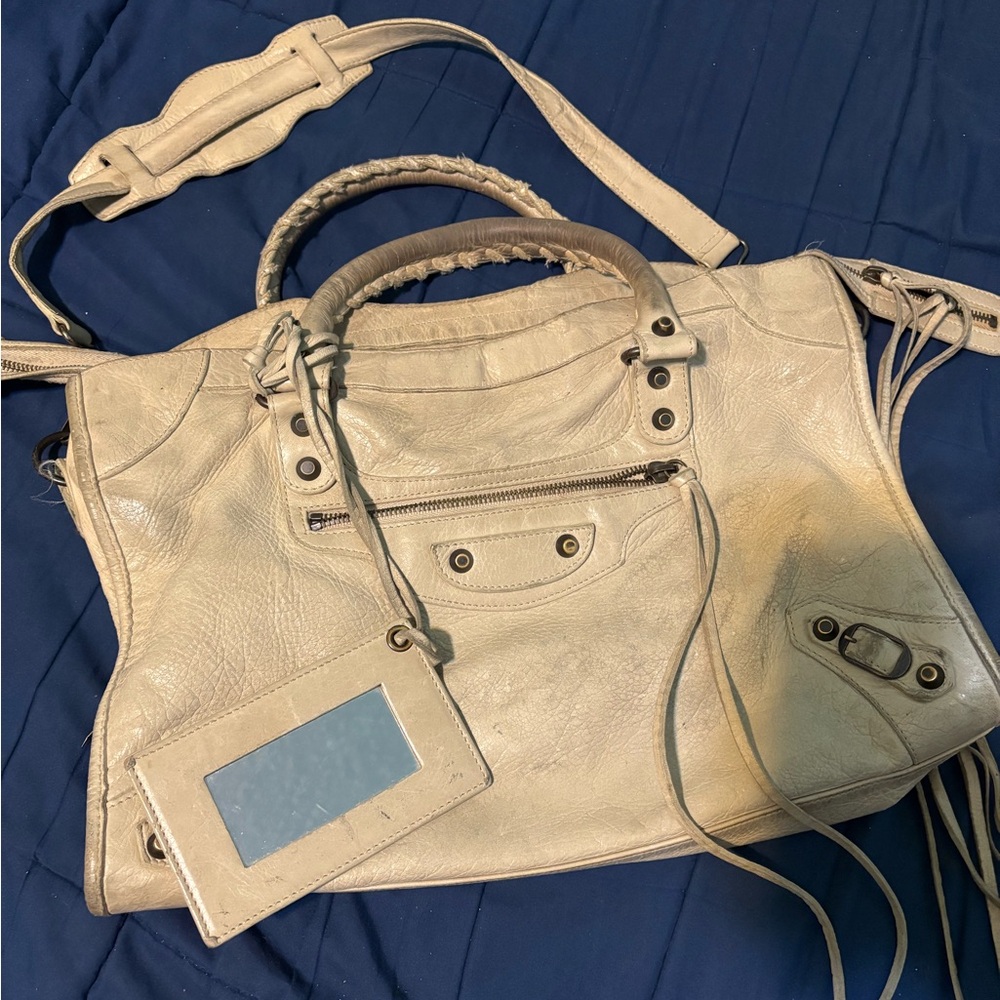 Cream Balenciaga City Bag